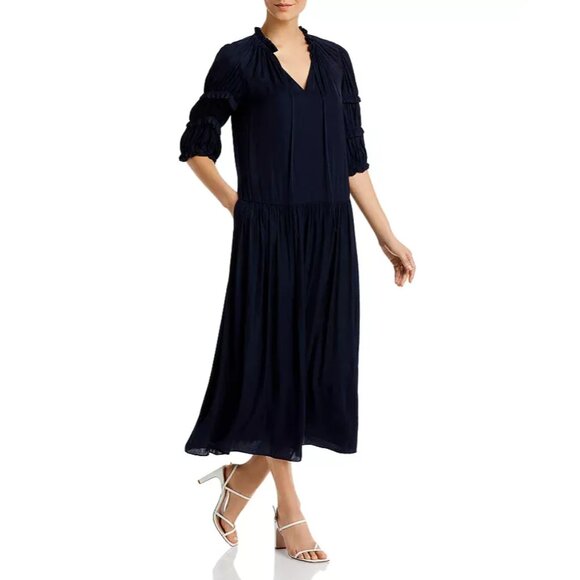 Rebecca Taylor Blue Pleated Midi Dress, Size Small - Picture 1 of 7